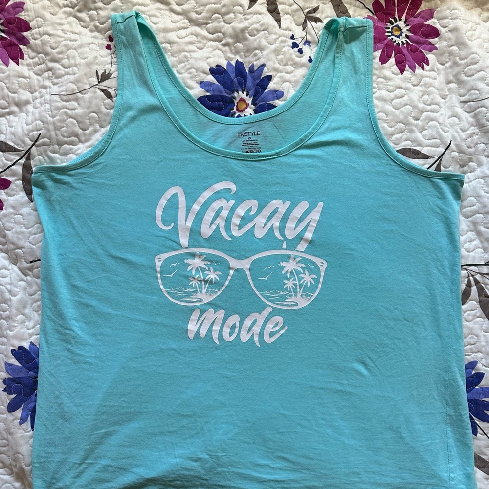 Aqua 'Vacay Mode' Tank Top Size 1X